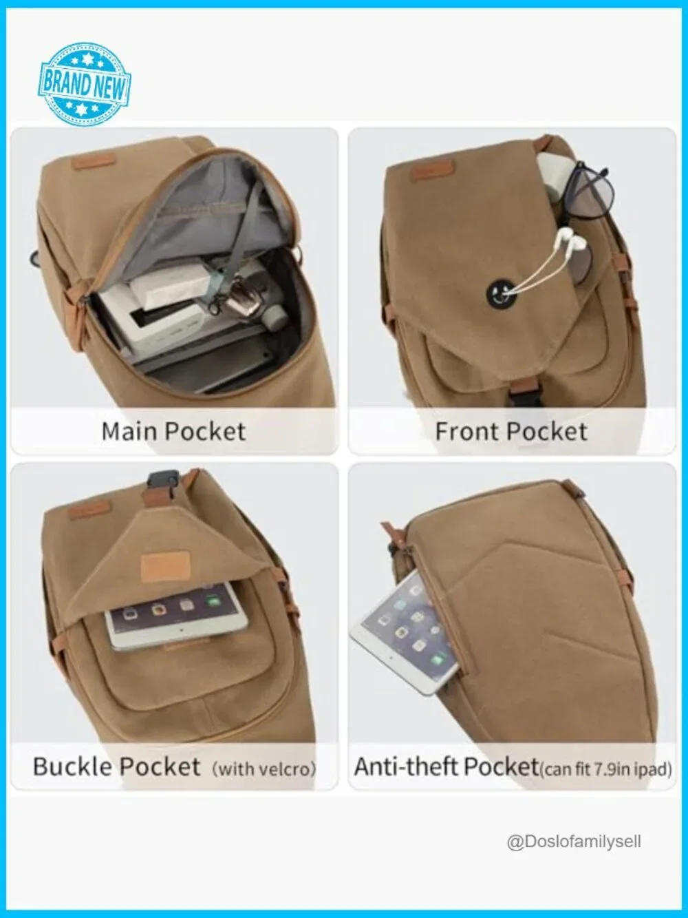 Canvas Sling Bag Anti Theft Crossbody Backpack Travel Hiking Daily
